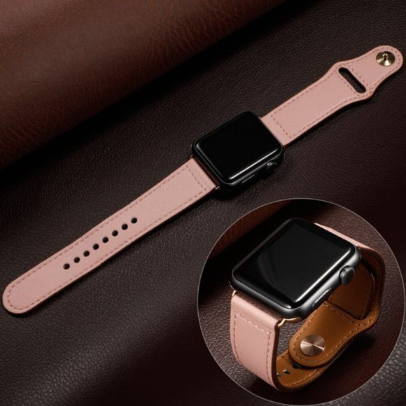NEW PINK Genuine Leather Band For Apple Watch - Picture 2 of 4